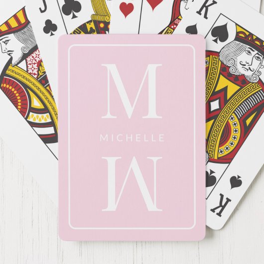Girly Roze Monogram Minimalistisch Initiaal Modern Pokerkaarten