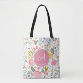 Girly roze monogramme floral tote bag (Voorkant)