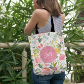 Girly roze monogramme floral tote bag