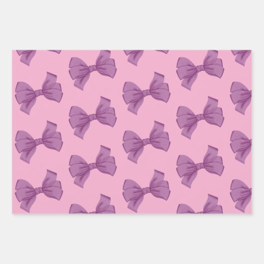 Girly Roze Paarse Boog Verjaardag Inpakpapier Vel (Voorkant)