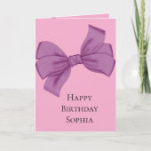 Girly Roze Paarse Boog Verjaardag Kaart (Voorkant)