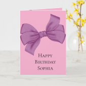 Girly Roze Paarse Boog Verjaardag Kaart (Gele Bloem)