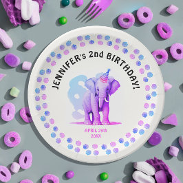 Girly Roze Paarse Elephant Cub Oerwoud Dierenverf Papieren Bordje