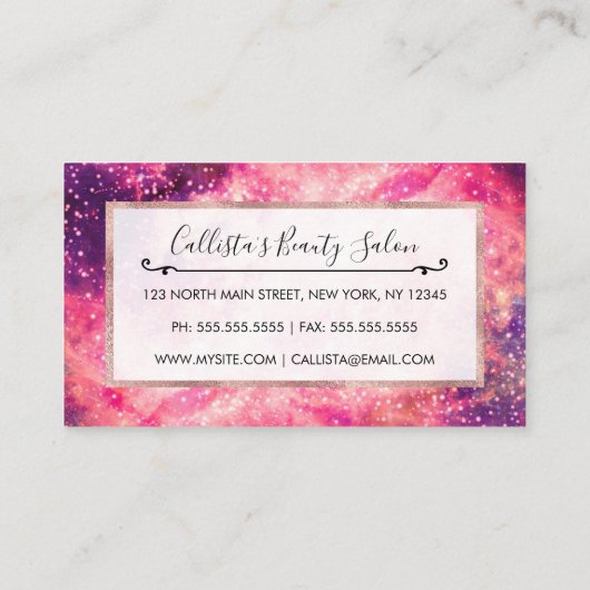 Girly Roze Paarse Majestueuze Sterrennevel Kunst Klantenkaartje (Achterkant)