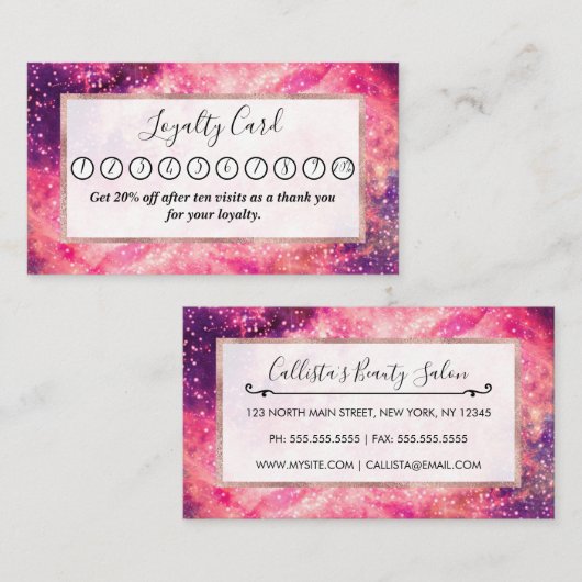 Girly Roze Paarse Majestueuze Sterrennevel Kunst Klantenkaartje (Voorkant / Achterkant)