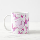 Girly Roze Pastel Vlinders Custom Monogrammed Koffiemok (Links)