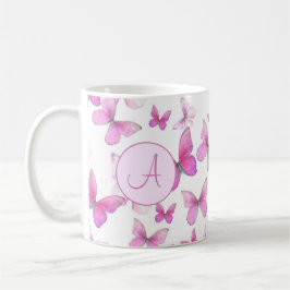 Girly Roze Pastel Vlinders Custom Monogrammed Koffiemok