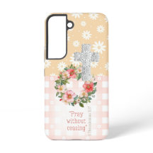 Girly Roze Perzik Bloemen Roos Faith Cross