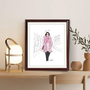 girly roze, printable, mode schets, poster