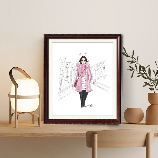 girly roze, printable, mode schets, poster