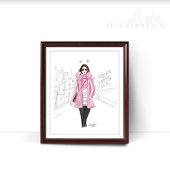 girly roze, printable, mode schets, poster