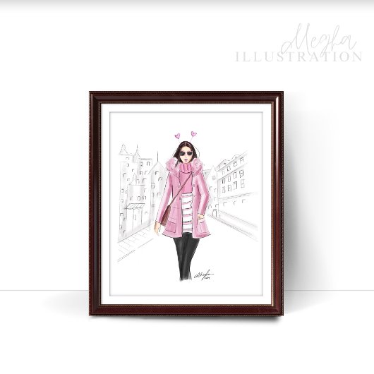 girly roze, printable, mode schets, poster