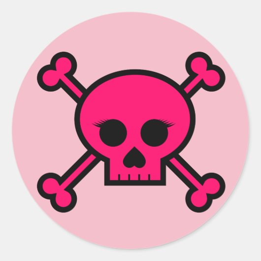 Girly roze Punk schedel Crossbones Ronde Button Sticker (Voorkant)