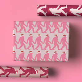 Girly Roze & Rode Bigfoot Kerstman Unieke Kerstmis Inpakpapier Vel