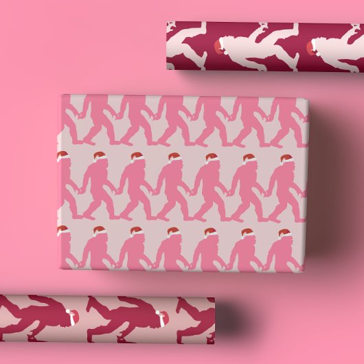 Girly Roze & Rode Bigfoot Kerstman Unieke Kerstmis Inpakpapier Vel