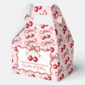 Girly Roze Rode Coquette Cherry Eerste 1e Verjaard Bedankdoosjes (Voorkant)
