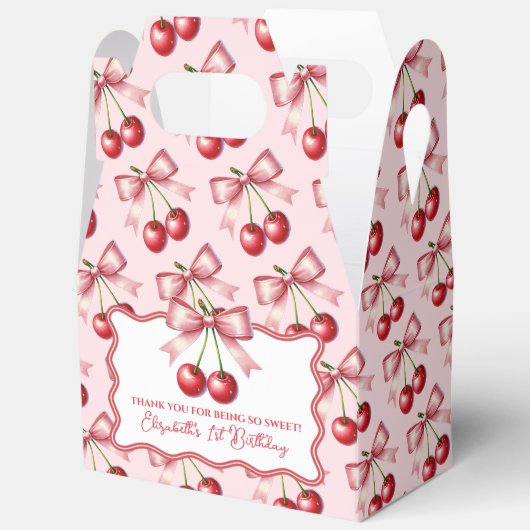 Girly Roze Rode Coquette Cherry Eerste 1e Verjaard Bedankdoosjes (Open)