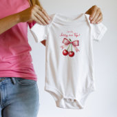 Girly Roze Rode Coquette Cherry Eerste 1e Verjaard Romper