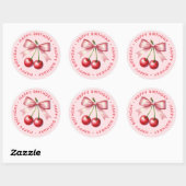 Girly Roze Rode Coquette Cherry Eerste 1e Verjaard Ronde Sticker (Vel)
