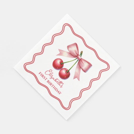Girly Roze Rode Coquette Cherry Eerste 1e Verjaard Servet (Hoek)