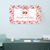 Girly Roze Rode Coquette Cherry Eerste 1e Verjaard Spandoek (Beurs)