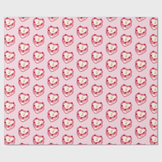 Girly Roze Rode Hart Vormig Verjaardagstaart Cadeaupapier (Vlak)