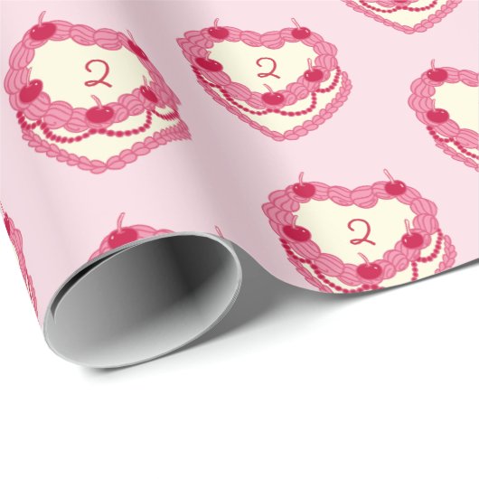 Girly Roze Rode Hart Vormig Verjaardagstaart Cadeaupapier (Rol Hoek)