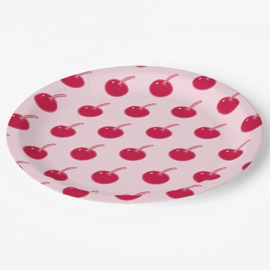 Girly Roze Rode Kersen Verjaardag Papieren Bordje (Gekanteld)