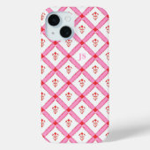 Girly Roze & Rood Patroon met Initialen Case-Mate iPhone Case (Achterkant)