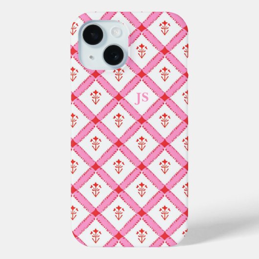 Girly Roze & Rood Patroon met Initialen Case-Mate iPhone Case (Achterkant)