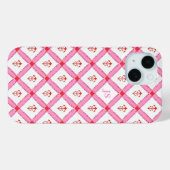 Girly Roze & Rood Patroon met Initialen Case-Mate iPhone Case (Achterkant (horizontaal))