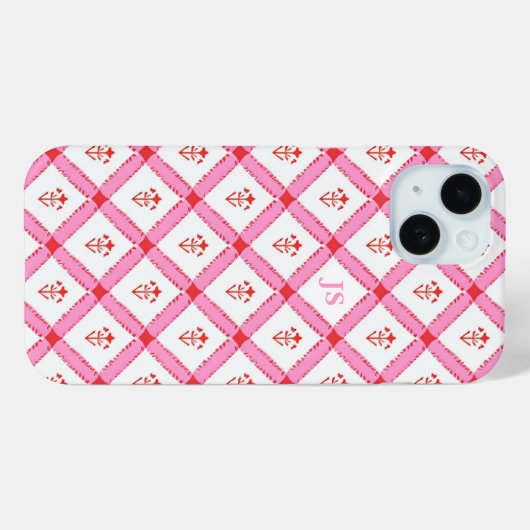 Girly Roze & Rood Patroon met Initialen Case-Mate iPhone Case (Achterkant (horizontaal))