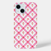 Girly Roze & Rood Patroon met Initialen Case-Mate iPhone Case (Achterkant)
