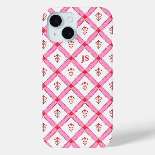 Girly Roze & Rood Patroon met Initialen Case-Mate iPhone Case (Achterkant)