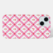 Girly Roze & Rood Patroon met Initialen Case-Mate iPhone Case (Achterkant (horizontaal))