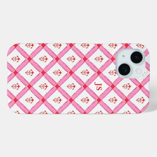 Girly Roze & Rood Patroon met Initialen Case-Mate iPhone Case (Achterkant (horizontaal))