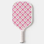 Girly Roze & Rood Patroon met Initialen Pickleball Paddle (Achterkant)