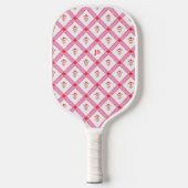 Girly Roze & Rood Patroon met Initialen Pickleball Paddle (Voorkant)