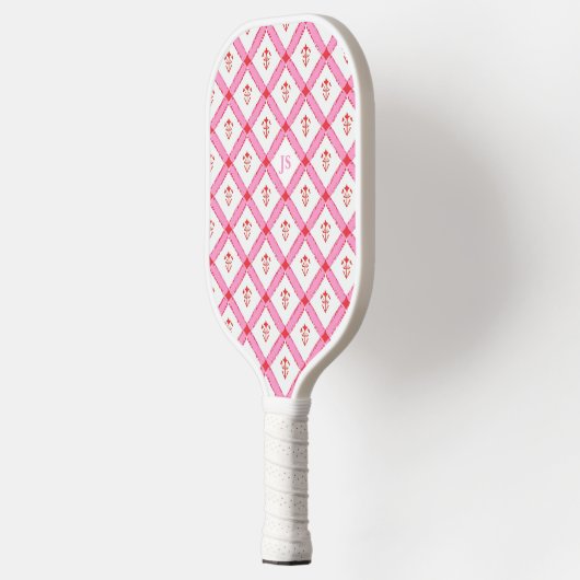 Girly Roze & Rood Patroon met Initialen Pickleball Paddle (Links)