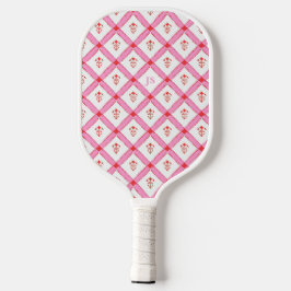 Girly Roze & Rood Patroon met Initialen Pickleball Paddle