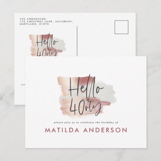 Girly roze roos goud moderne 40e verjaardag uitnodiging briefkaart (Voorkant / Achterkant)