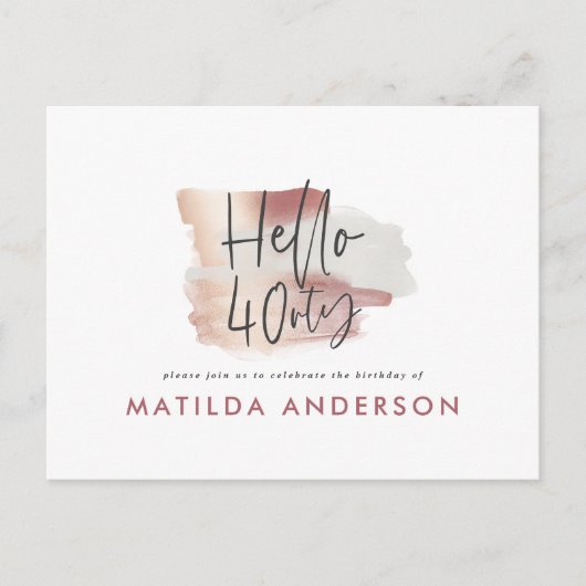 Girly roze roos goud moderne 40e verjaardag uitnodiging briefkaart (Voorkant)