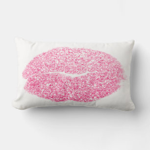 Girly Roze Roze Lippen Glitter Wit Make-up Kus Kussen