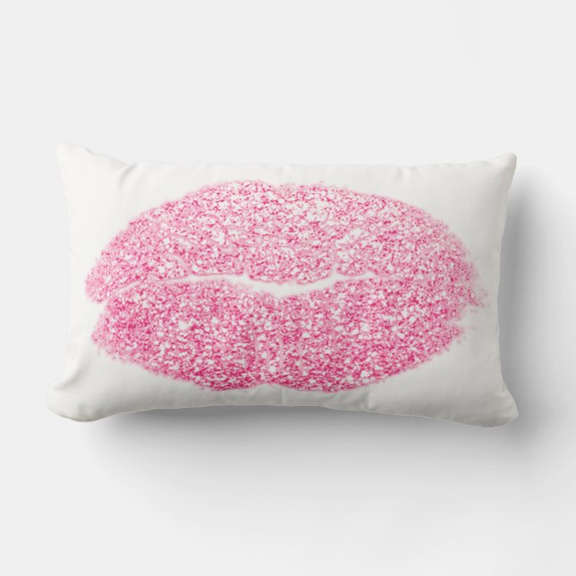 Girly Roze Roze Lippen Glitter Wit Make-up Kus Kussen (Voorkant)