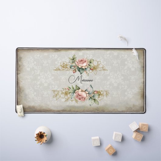  Girly Roze  Rozen & Damask Bureaumat (Kindertafel)