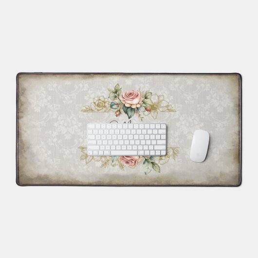 Girly Roze Rozen & Damask Bureaumat (Keyboard & Muis)
