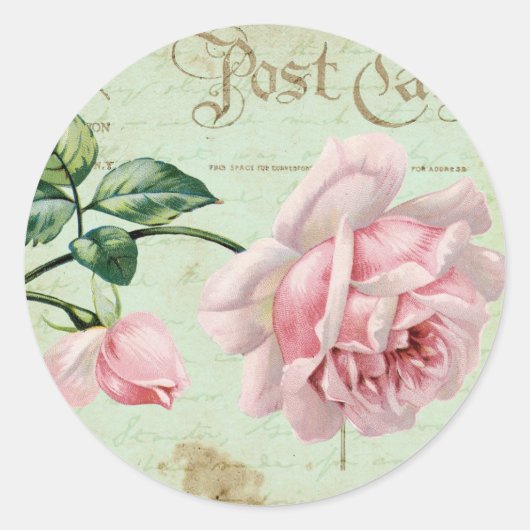 Girly  Roze Rozen Elegant Bloemen Cottage Ronde Sticker (Voorkant)