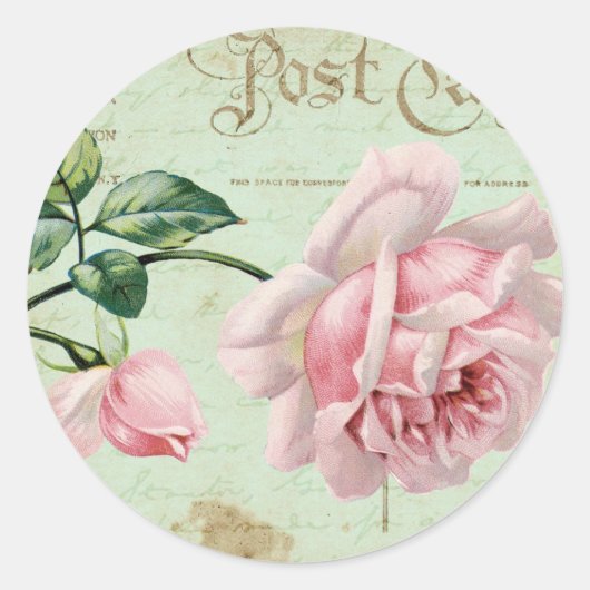 Girly  Roze Rozen Elegant Bloemen Cottage Ronde Sticker (Voorkant)
