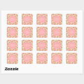 Girly Roze Rozen Monogram Vierkante Sticker (Vel)