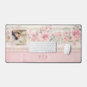 Girly Roze Rozen w / Foto & Monogram Bureaumat (Keyboard & Muis)